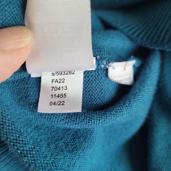 Loft Sweater Medium Teal Puff Sleeve Solid Round Neck Long Sleeve Soft 593282 - Picture 9 of 16